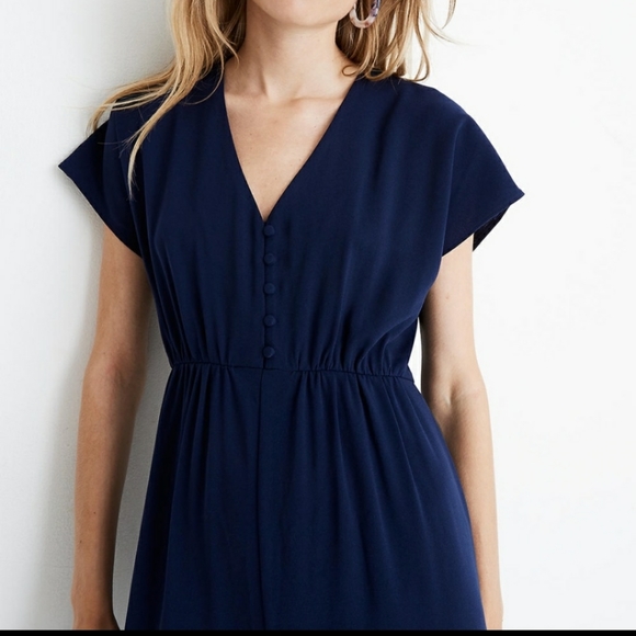 Madewell navy blue v-neck with button short sleeves wide leg romper 0 - Picture 11 of 11